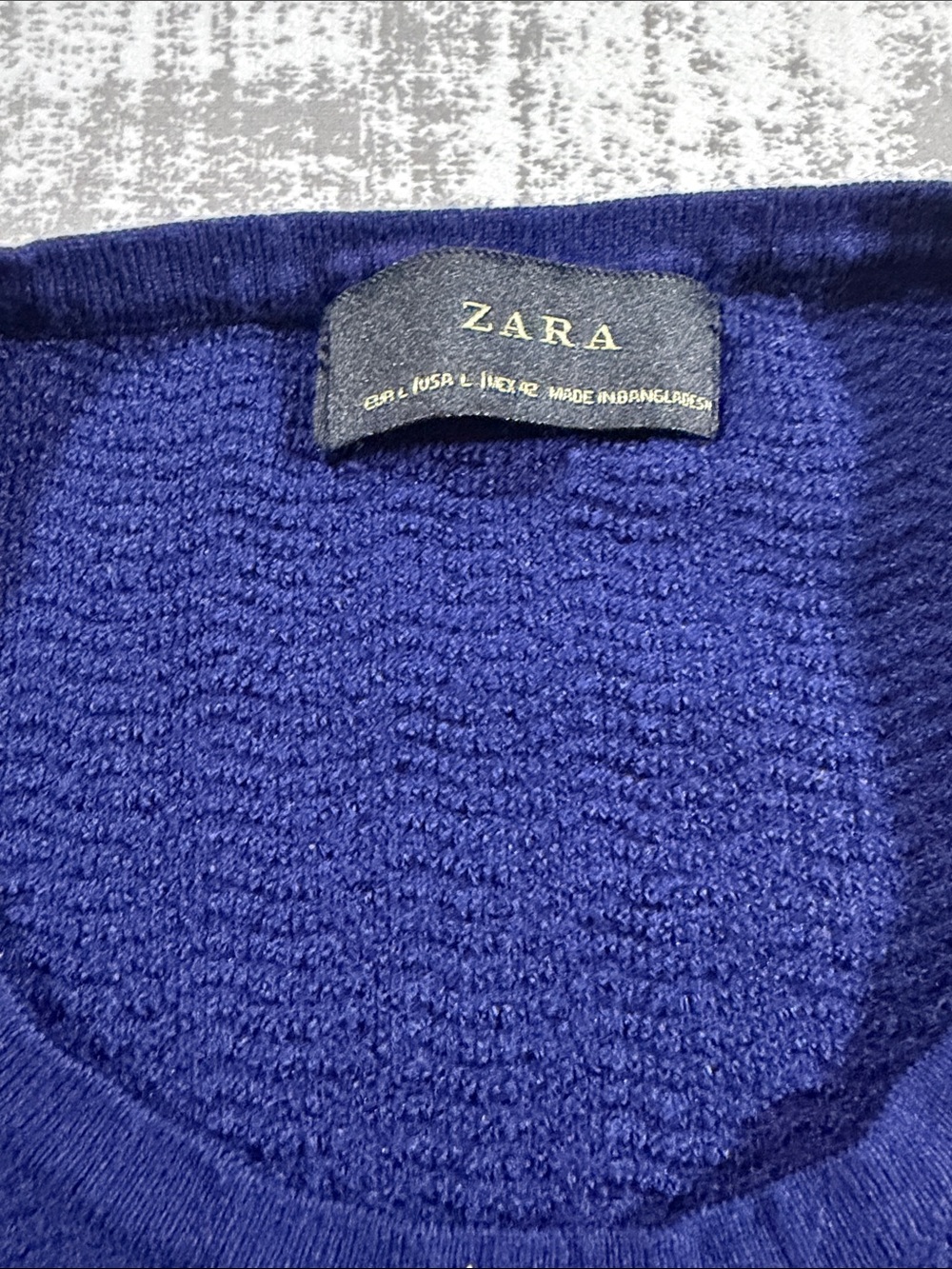 Zara Women Navy Blue Textured Crewneck Sweater sz L womens 23.5X17.5 PTP - Picture 2 of 9